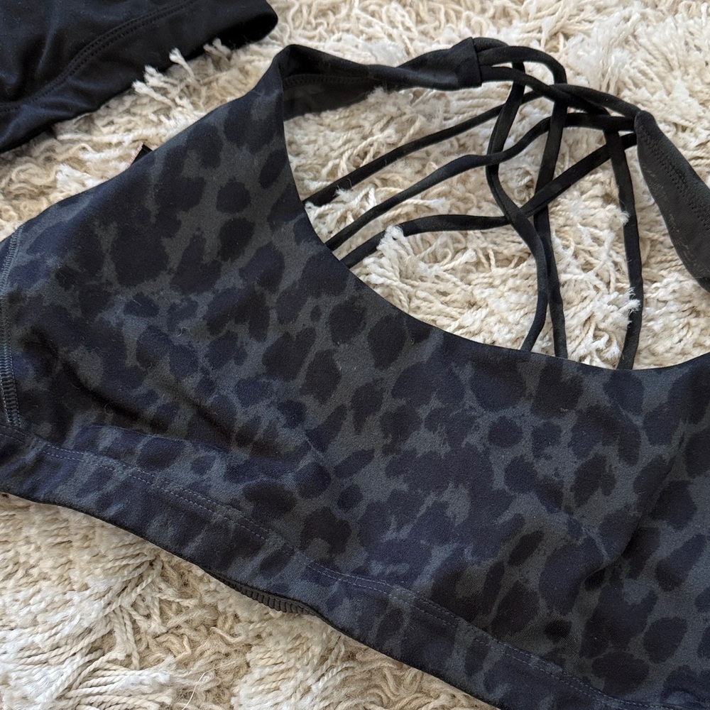 Black and Leopard Print Strappy Sports Bras - Picture 2 of 5